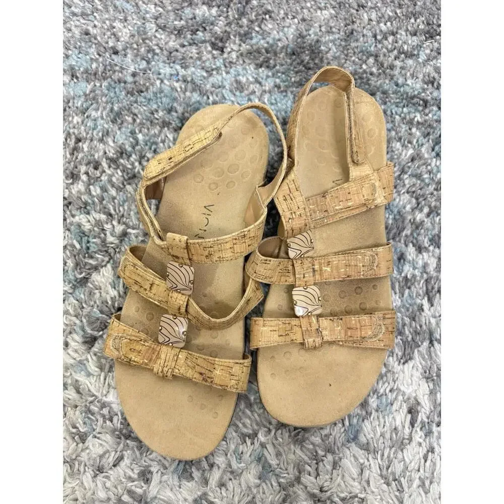 Vionic Sandals Womens Size 9 Amber Ankle Strap Cutouts Gems Comfort Tan